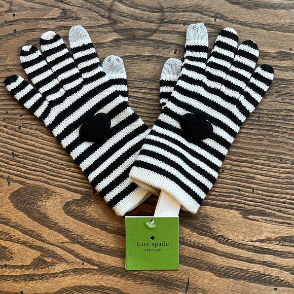NEW! Kate Spade black and white stripe wool blend gloves OS - Picture 1 of 5